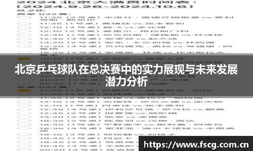 北京乒乓球队在总决赛中的实力展现与未来发展潜力分析